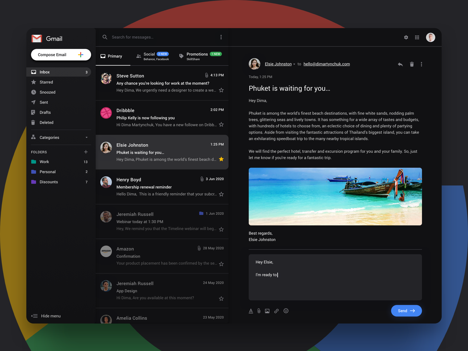 Gmail redesign concept | Dark mode