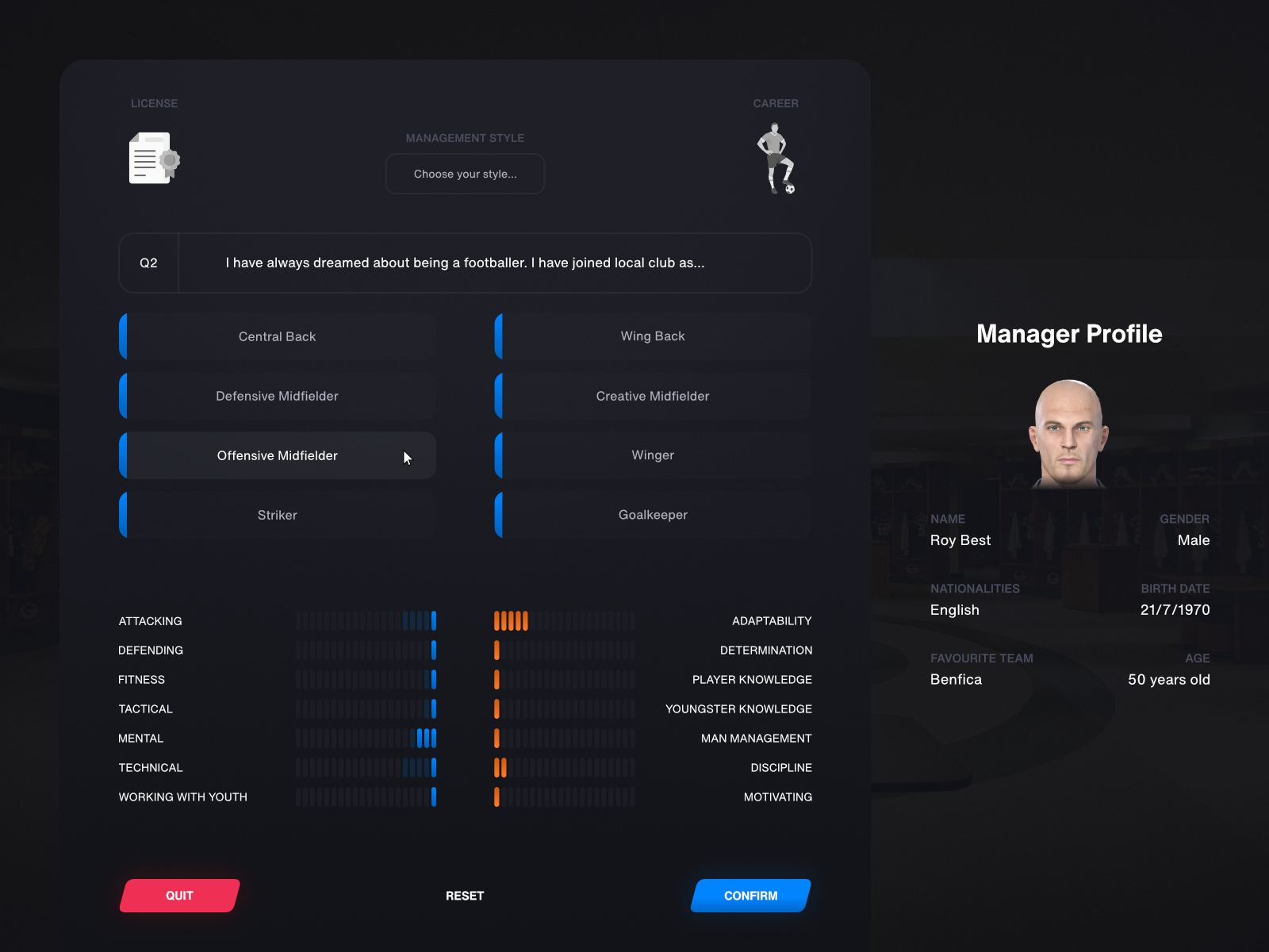 Football Manager - Character creation process