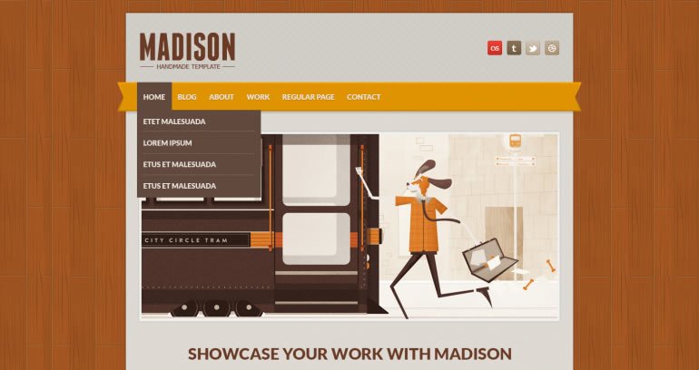 Madison Vintage Wood-Style psd free layout template web