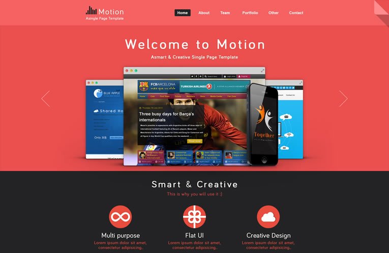 Motion Single Page psd free layout template web