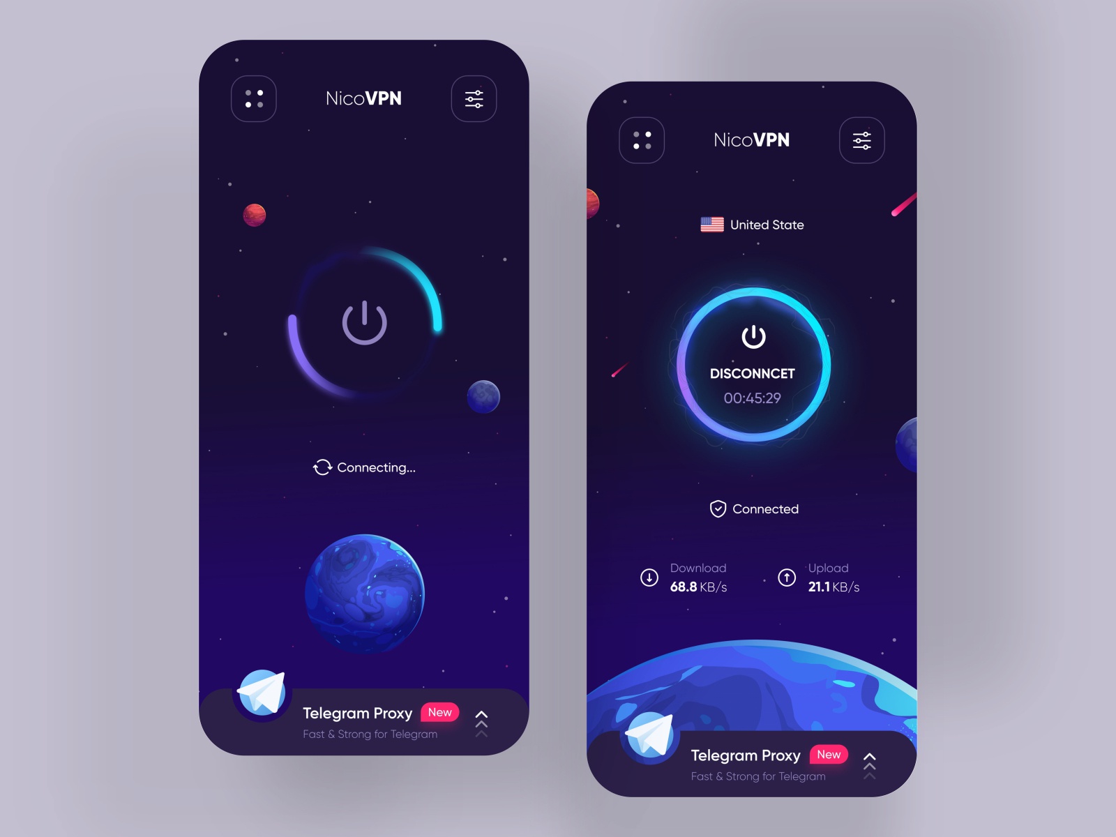 NicoVPN App Ui Design