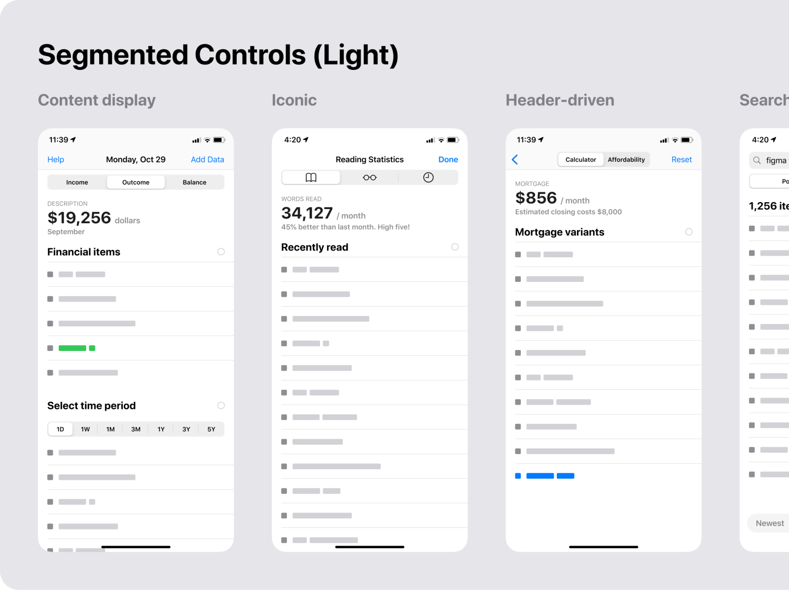 Figma iOS mobile app kit - Segmented controls UI design