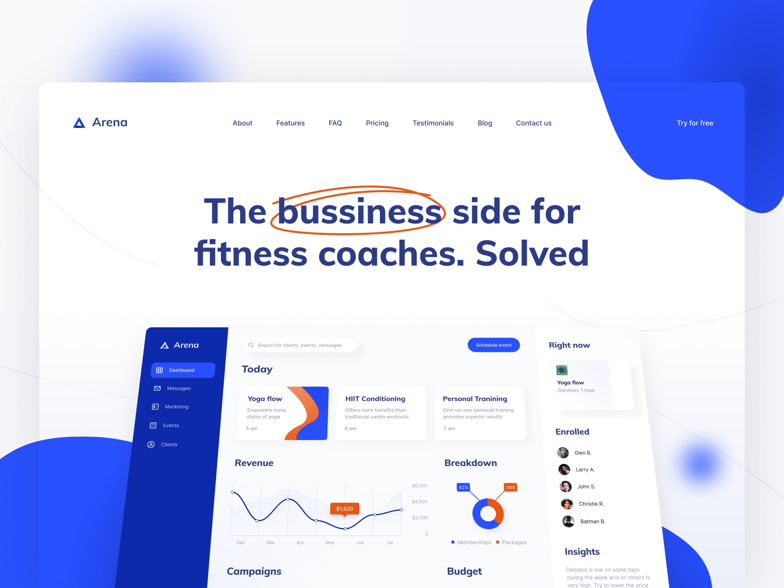 Arena: the business side for fitness coaches. Solved.