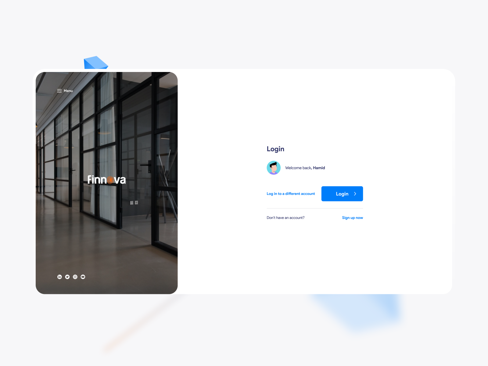 Finnova project login and dashboard UI and UX design