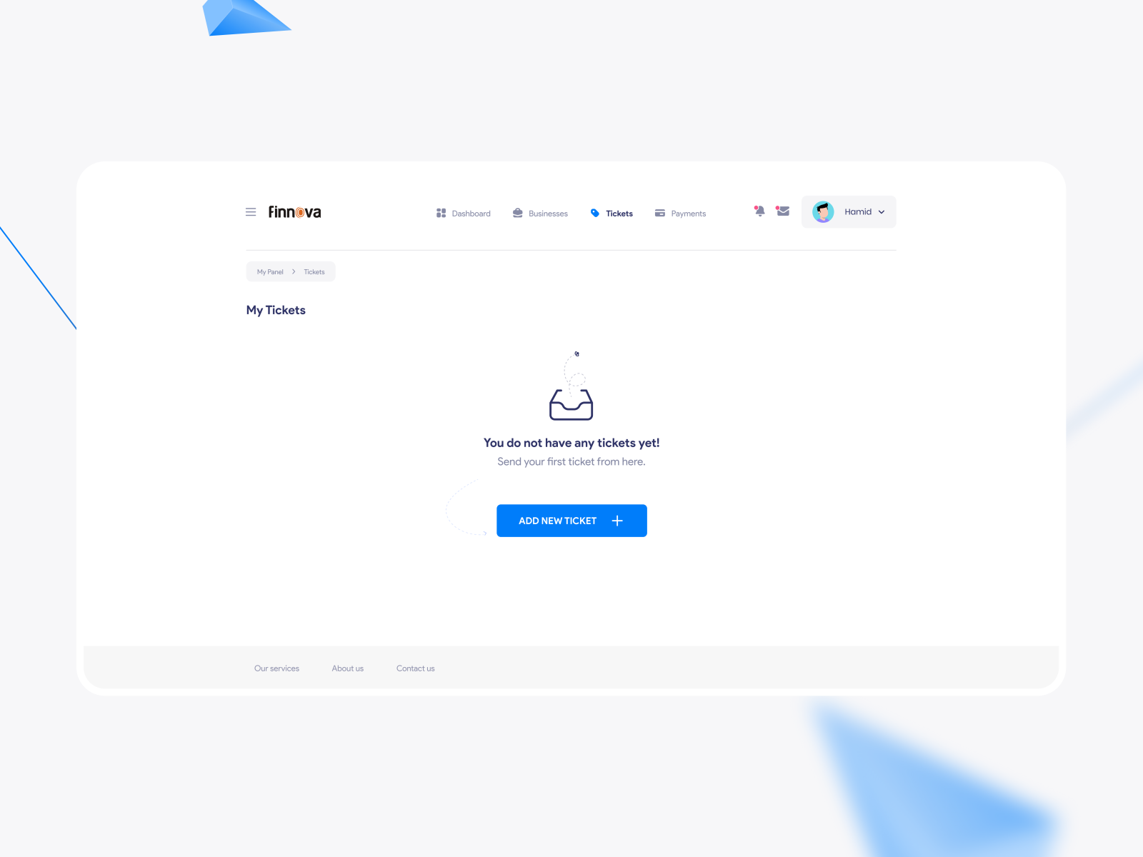 Finnova project login and dashboard UI and UX design
