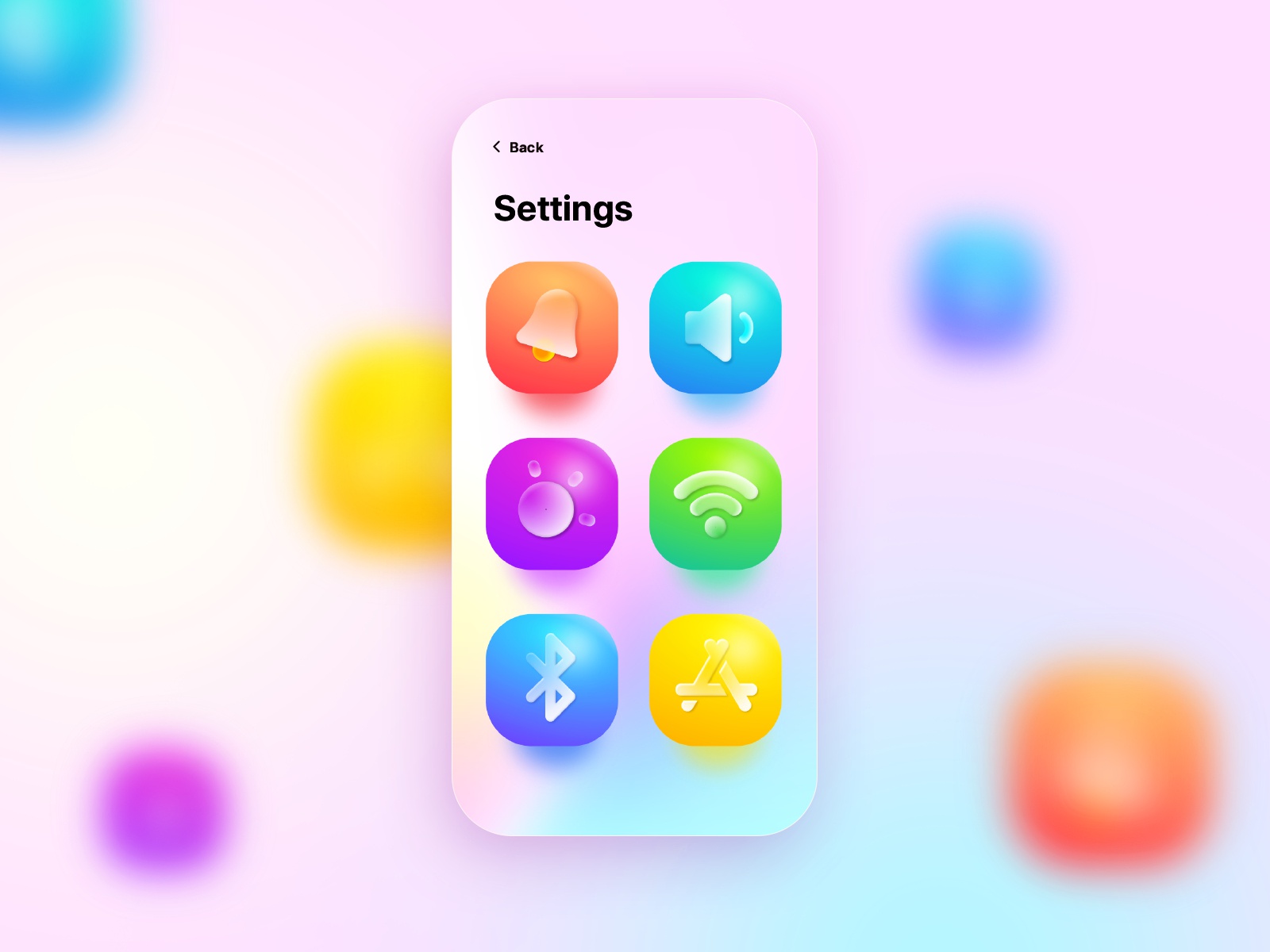 Settings Screen with 3D Icons