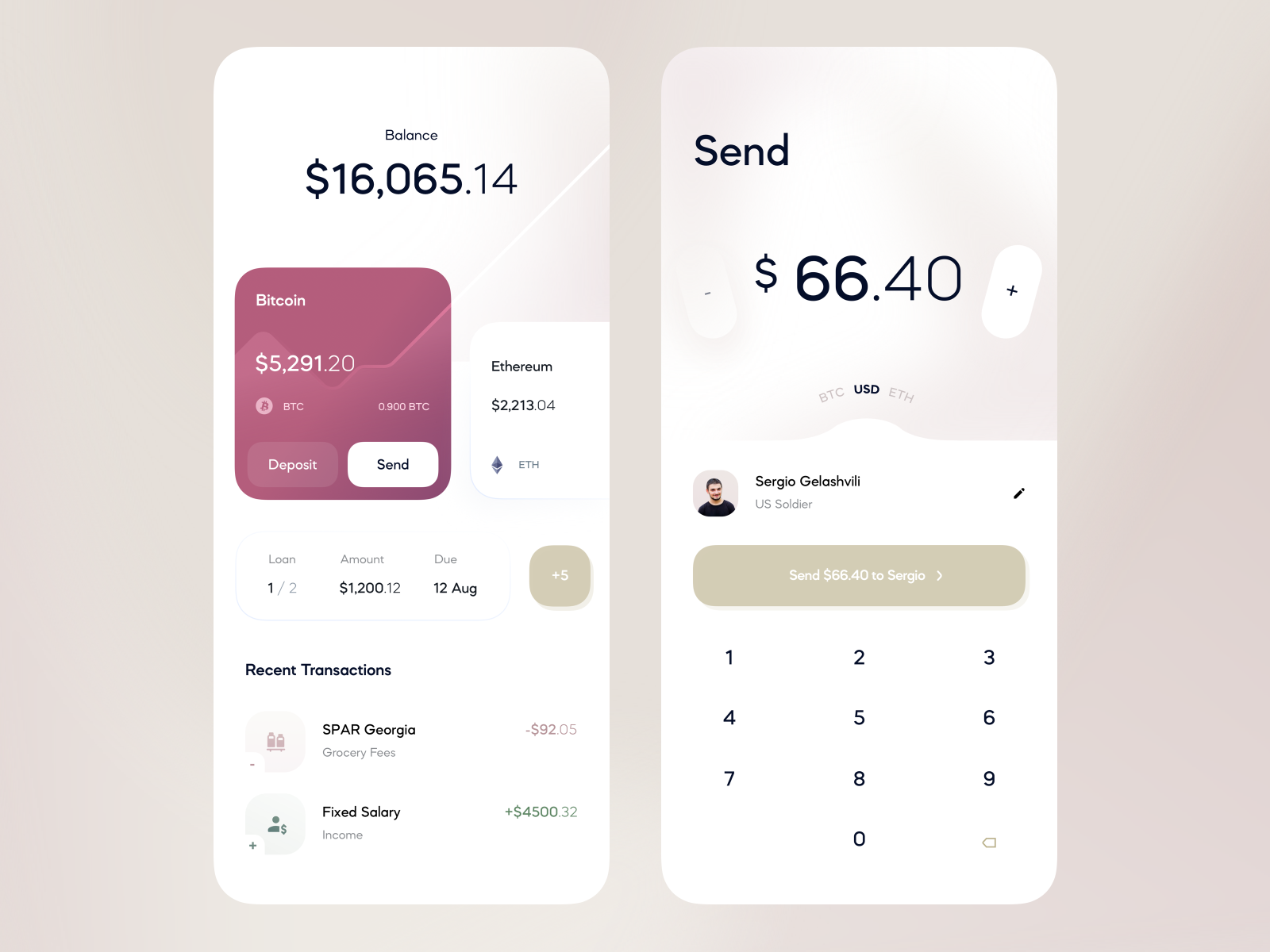 Finance App — Dashboard, Send Money