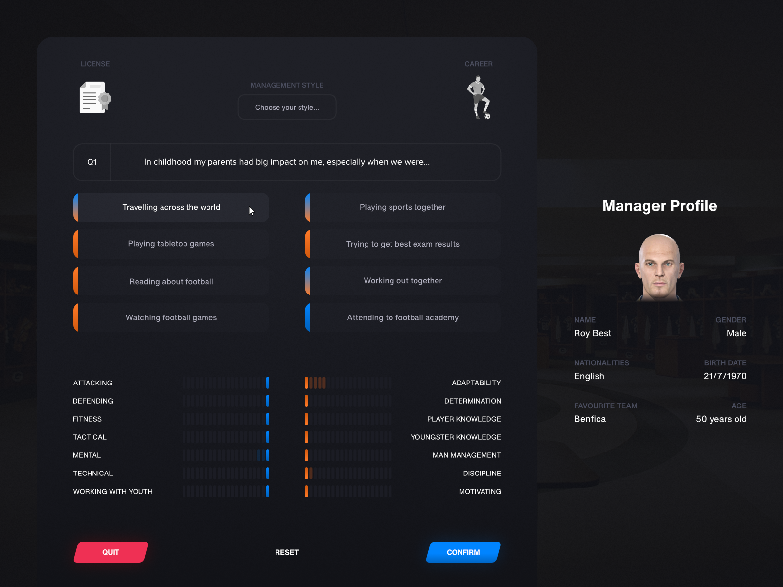 Football Manager - Character creation process
