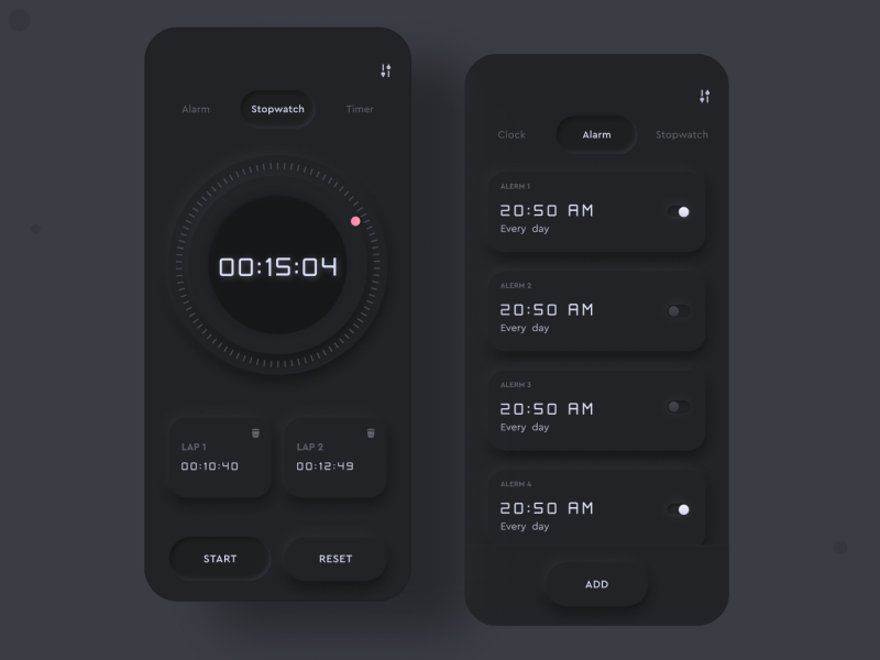 Alarm Clock App ( Neumorphism UI Dark &amp; Light)